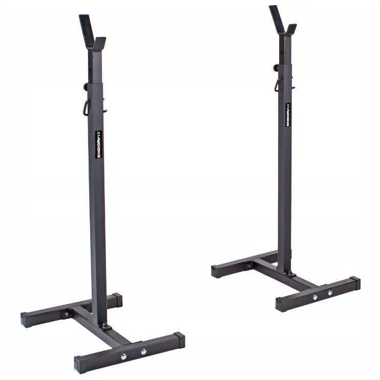 Justerbare vektstangstativ Endorfit EH, sett skrått forfra med tydelige støttearmer og stabile føtter.