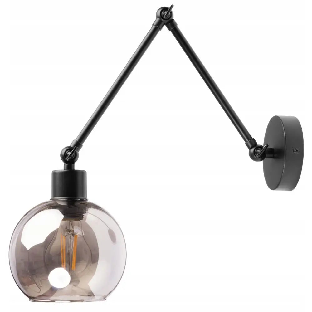 Vegglampe Venus i grafitt, sidevisning med svart justerbar arm og rund røykfarget glasskuppel mot hvit bakgrunn.