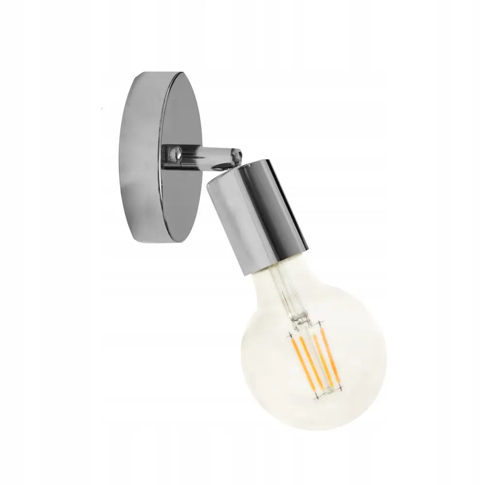 Justerves Krom vegglampe, sidevisning med synlig pære og justerbart, minimalistisk lampehode.