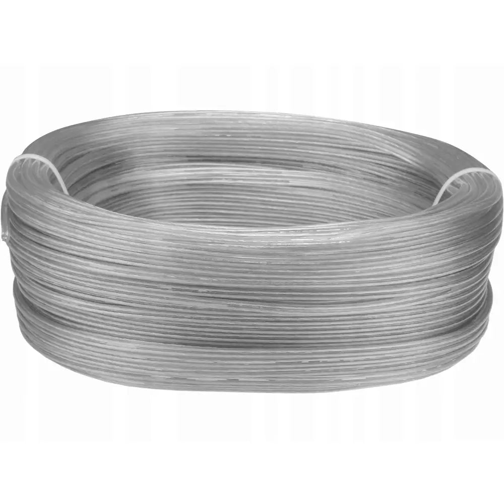Flat gjennomsiktig Omyp 2x0,5 mm² ledning rullet i sirkel, glatt overflate synlig fra siden.