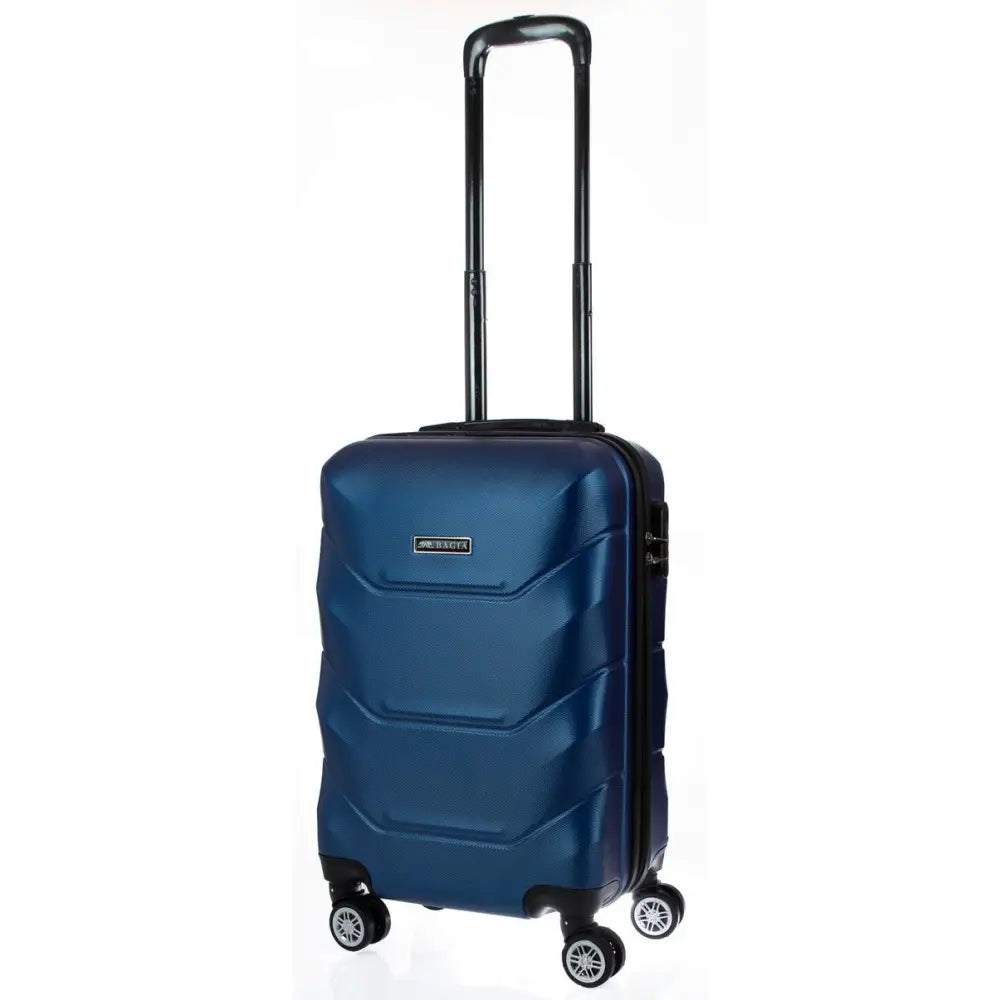 Kabinveske Bagia Abs Havana 37 L, mørkeblå hardplastkoffert med fire doble hjul og sort teleskophåndtak.