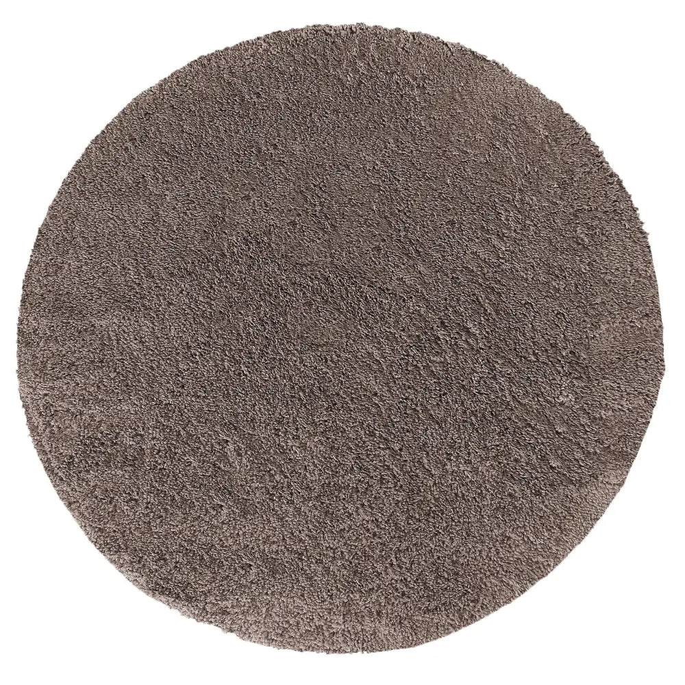 Kamel Rundt Cappuccino teppe 140 cm, gråbrun lugg vist ovenfra mot hvit bakgrunn.