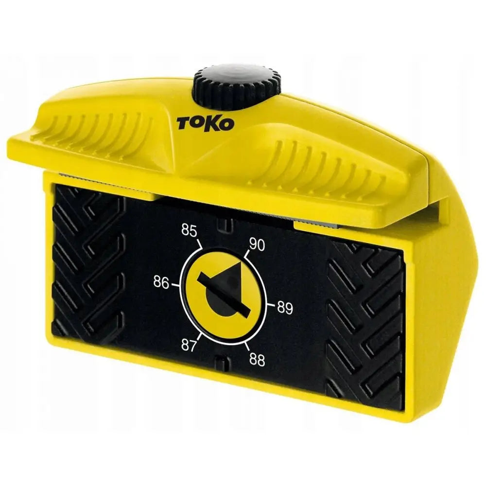 Kantsliper Edge Tuner fra Toko, skråvisning som viser gult og svart design, roterbart hjul og tallmarkeringer.