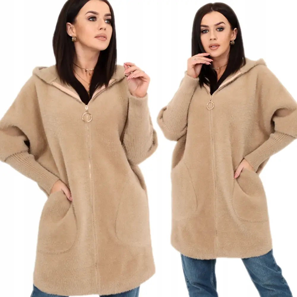 Kåpe Jakke Parka Genser med Hette Alpakka Varm Komfortabel Kvinnelig - 63 Cm