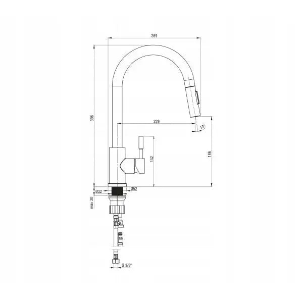 Kjøkkenbatteri for Vask med Uttrekkbar Tut Svart Deante Lima Bbm N72m