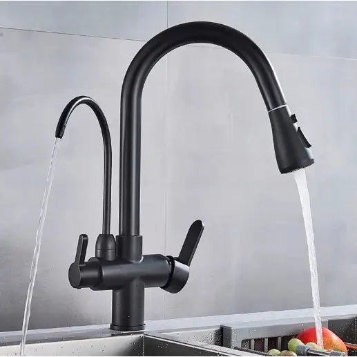 Kjøkkenbatteri med Filter og Uttrekkbar Tut Svart