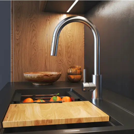 Kjøkkenbatteri med Uttrekkbar Tut i Rustfritt Stål Loseto Krom