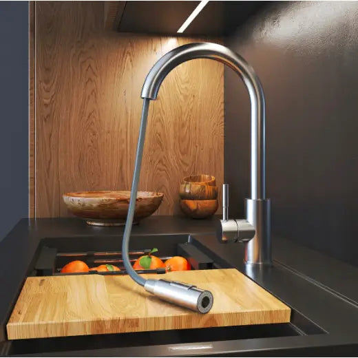 Kjøkkenbatteri med Uttrekkbar Tut i Rustfritt Stål Loseto Krom