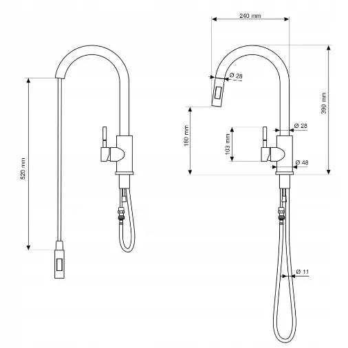 Kjøkkenbatteri med Uttrekkbar Tut i Rustfritt Stål Loseto Krom