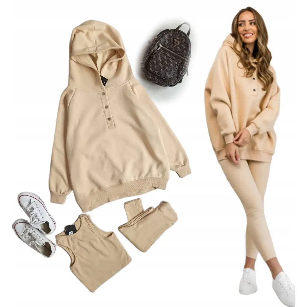 Kjole Leggings Topp Varmende Beige Sett One Size 3 Deler