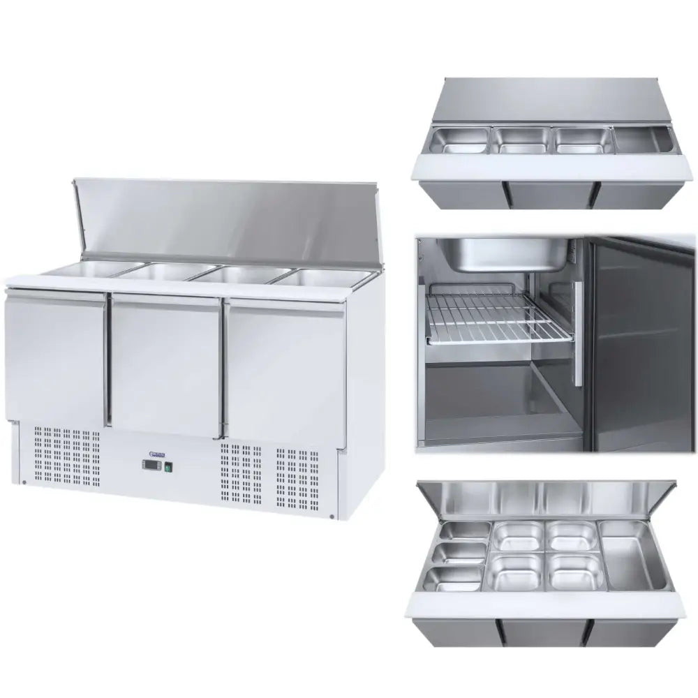 Kjølende Salatbord med 3 Dører Rustfritt Stållokk 137 Cm