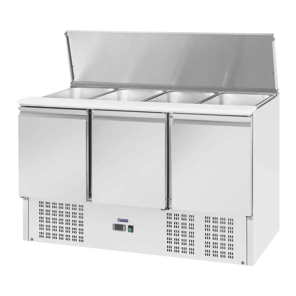 Kjølende Salatbord med 3 Dører Rustfritt Stållokk 137 Cm