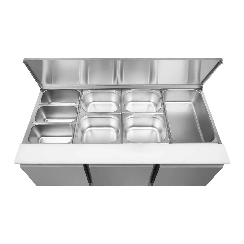 Kjølende Salatbord med 3 Dører Rustfritt Stållokk 137 Cm