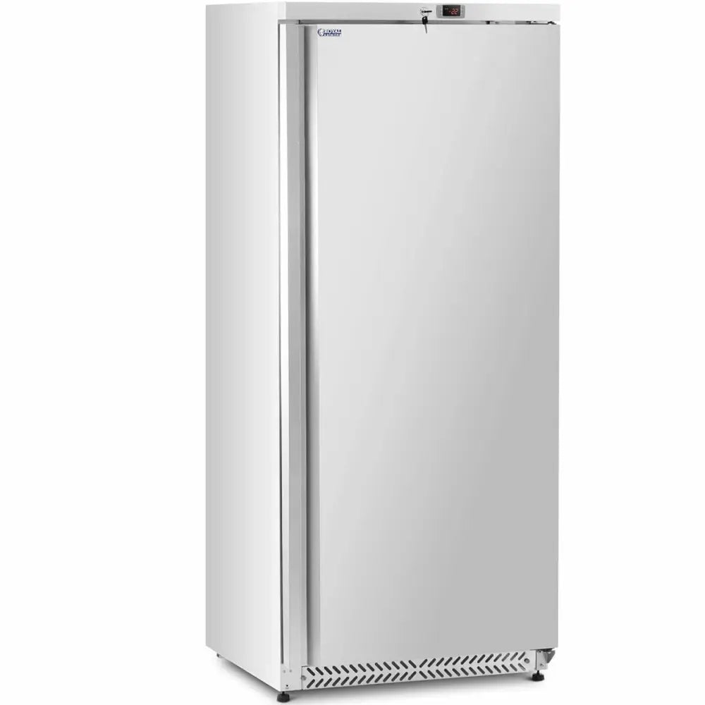 Kjølerom fryser med én dør, syv innvendige hyller, digitalt display og avlangt håndtak, vist fra skrå vinkel.