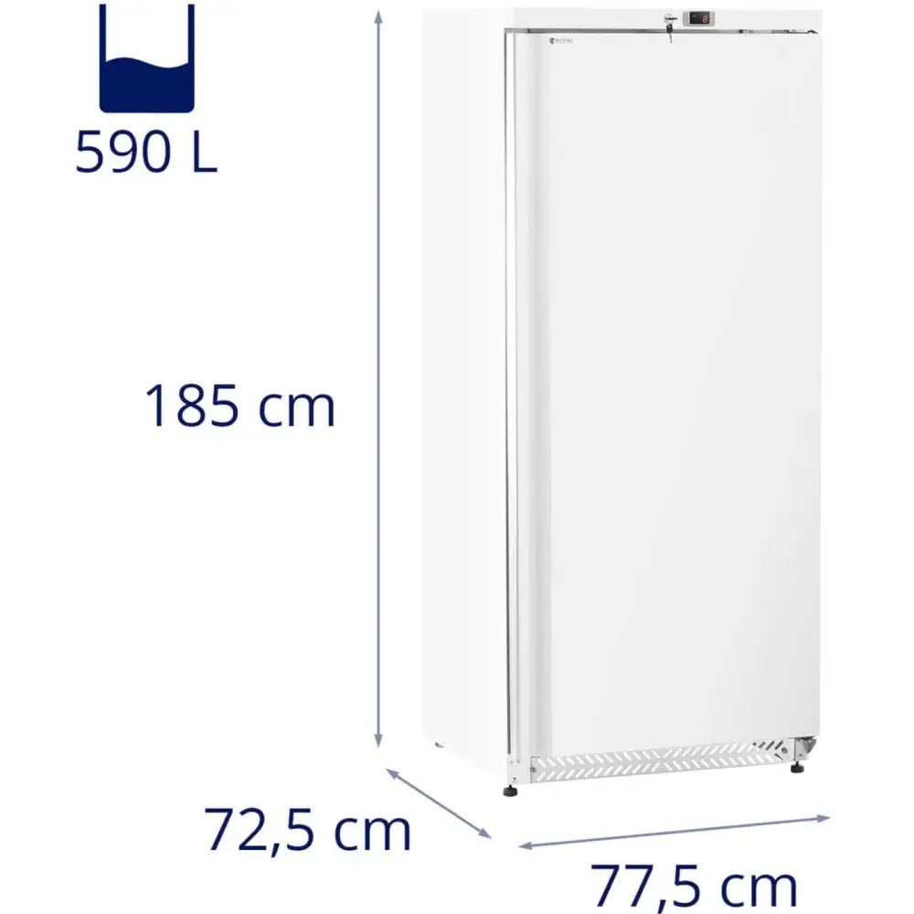 Kjølerom skap kjøl i hvit utførelse, fire hyller synlig bak glassdør, digitalt panel og stålhåndtak.