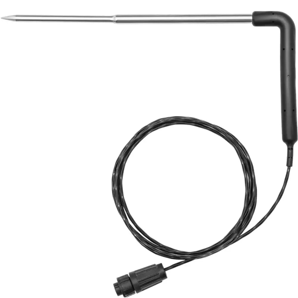 Kjøleskap Raskkjøler LCD, toppvisning av sølv metallspiss med sort håndtak og lang, sort strømkabel.