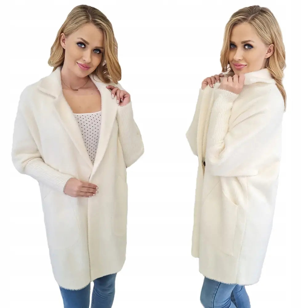 Klassisk Alpakkafrakk Ulljakke - Hvit