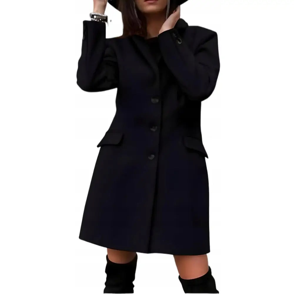 Klassisk Enkeltradet Fløyelsfrakk for Kvinner i Svart