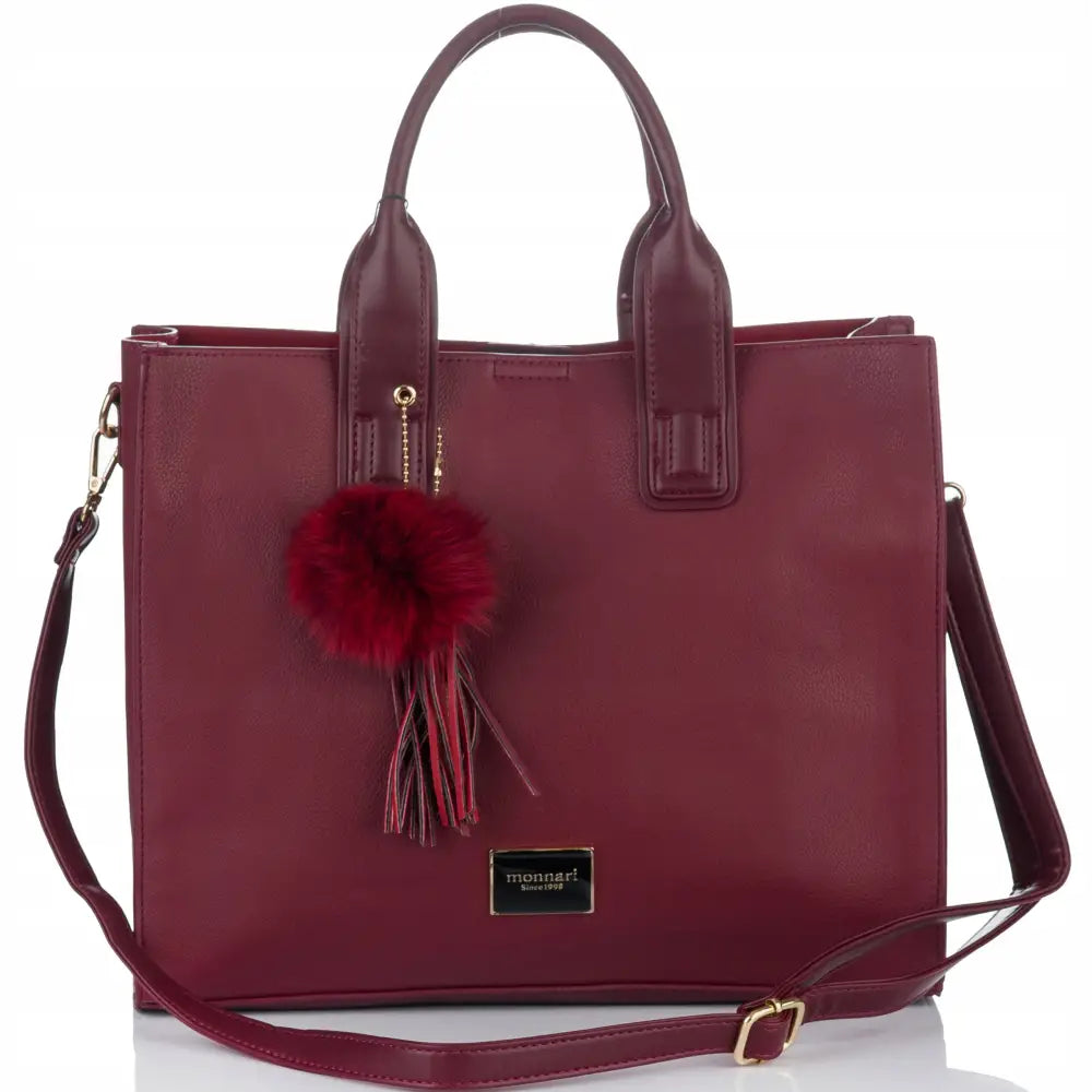 Klassisk Monnari By-shopper med Pompong - Romslig Burgunderfarget Veske