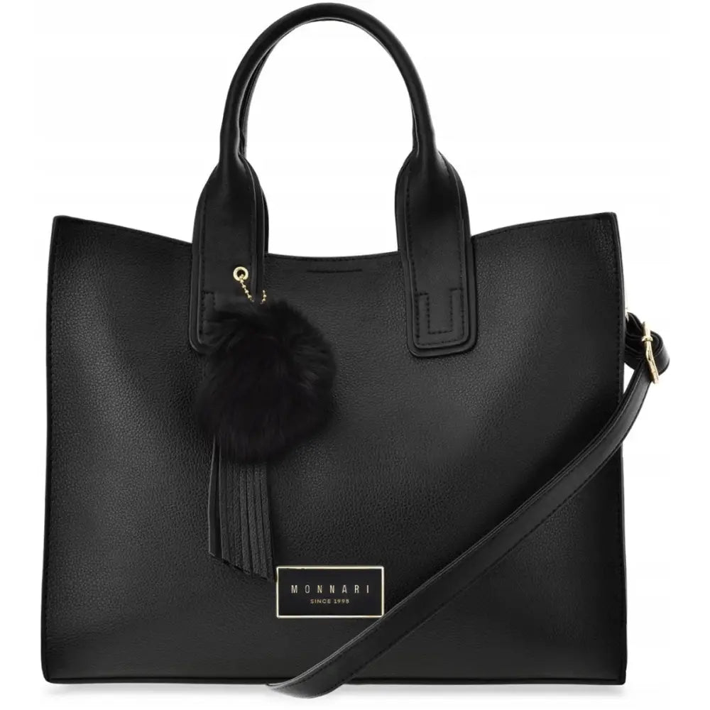 Klassisk Monnari Shopper Håndveske Stor Svart Romslig 3-roms med Logo