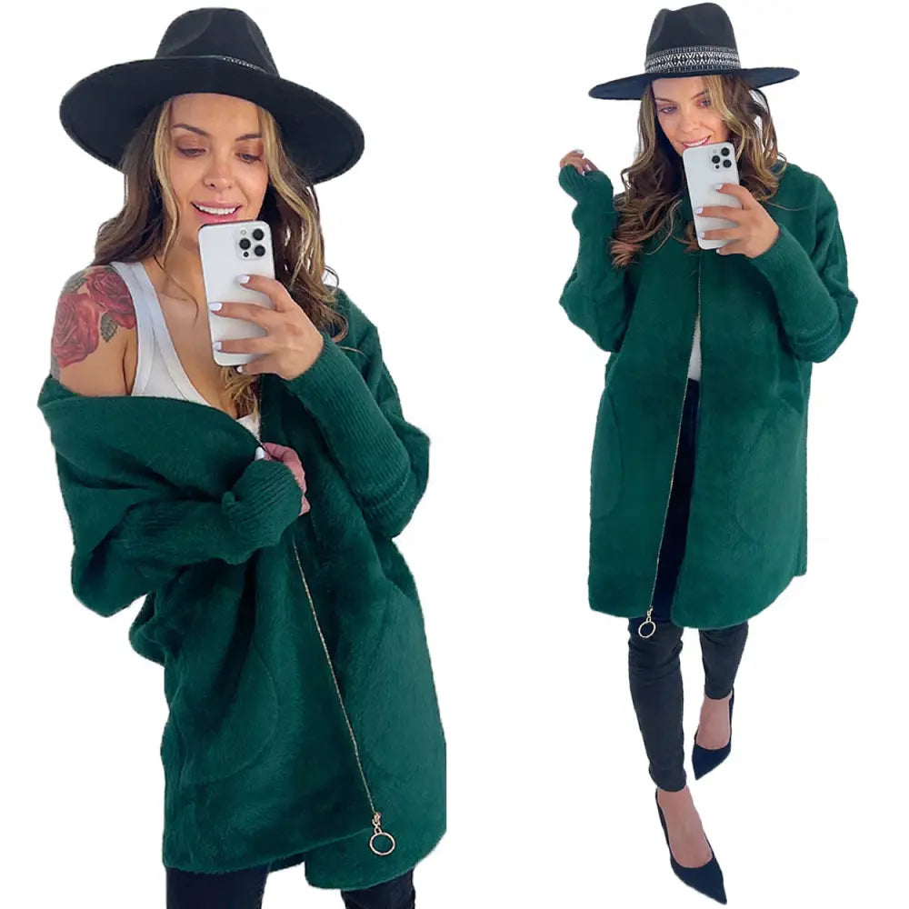 Klassisk Varm Alpakkafrakk med Glidelås Farger - Grønn