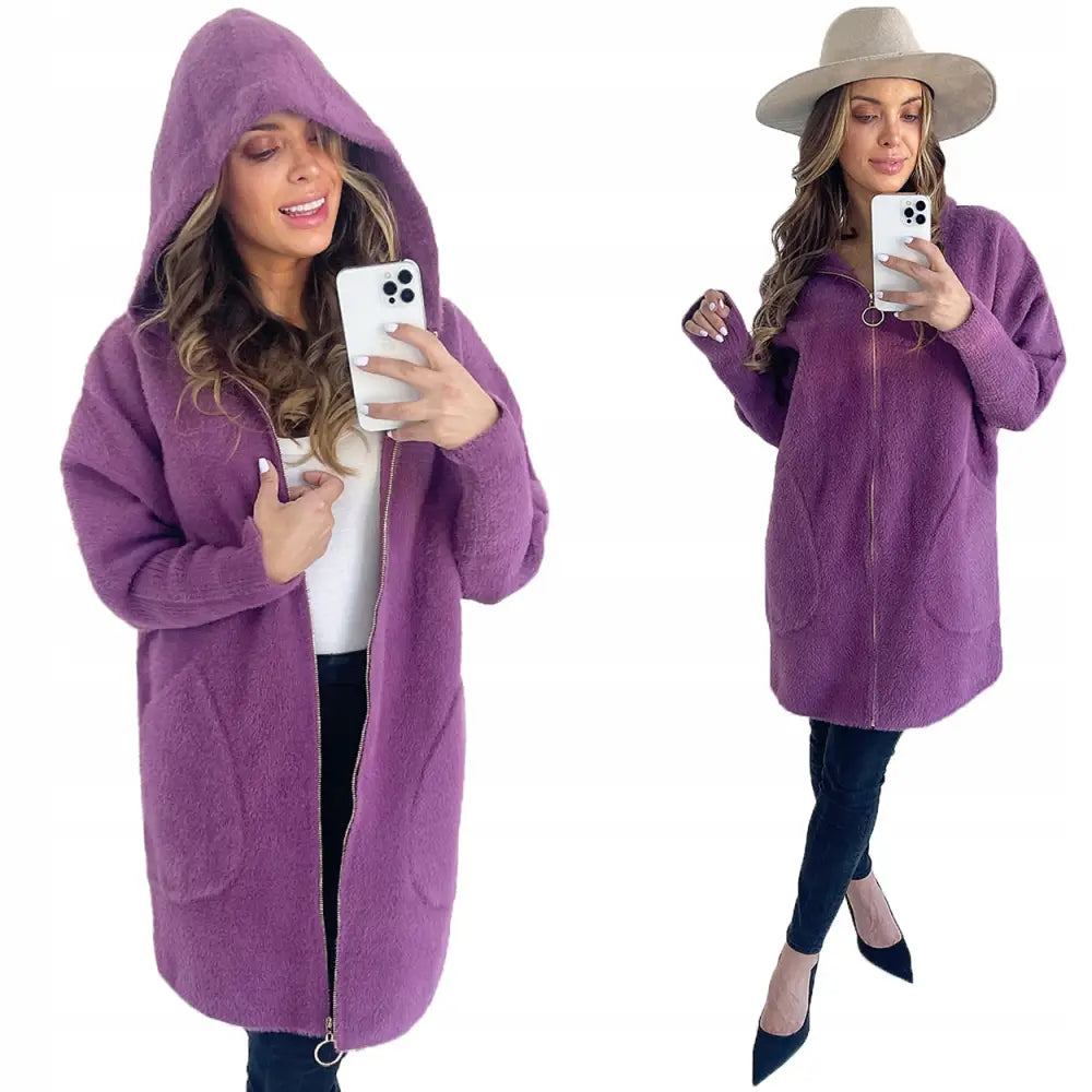 Klassisk Varm Alpakkafrakk med Glidelås Farger - Lilla