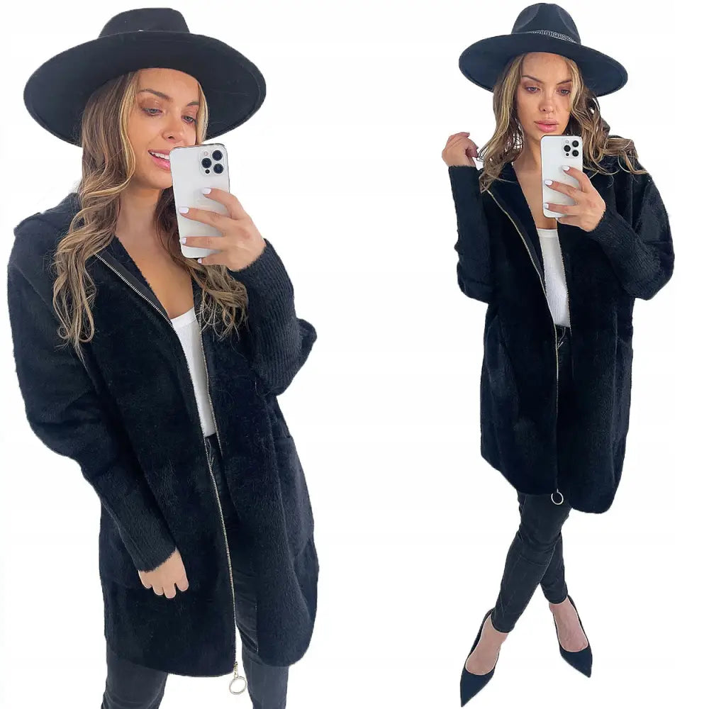 Klassisk Varm Alpakkafrakk med Glidelås - Svart v