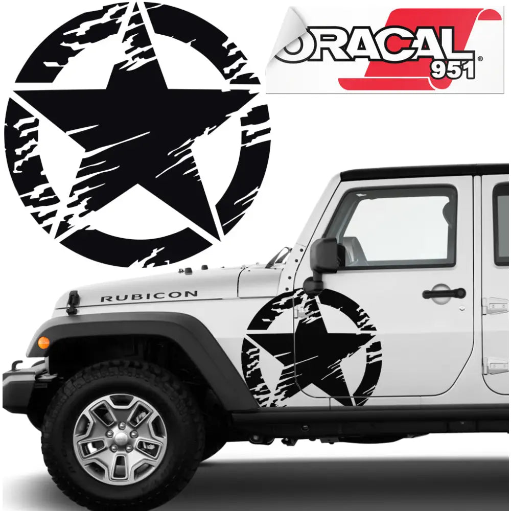 Klistremerke Bil Stjerne Jeep 60x60cm Matt Sort