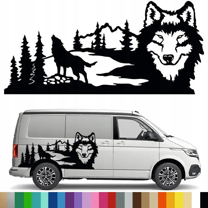 Klistremerke Dekor for Bobil Campingvogn Ulv Skog ville Dyr 90x193