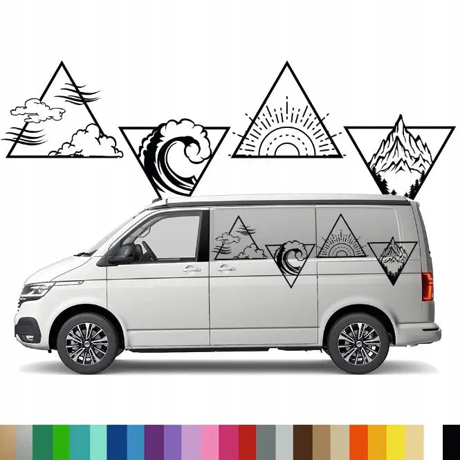 Klistremerke Grafikk for Bobil Auto Triangler Elementer Fjell Bølger Natur 61x170 Cm