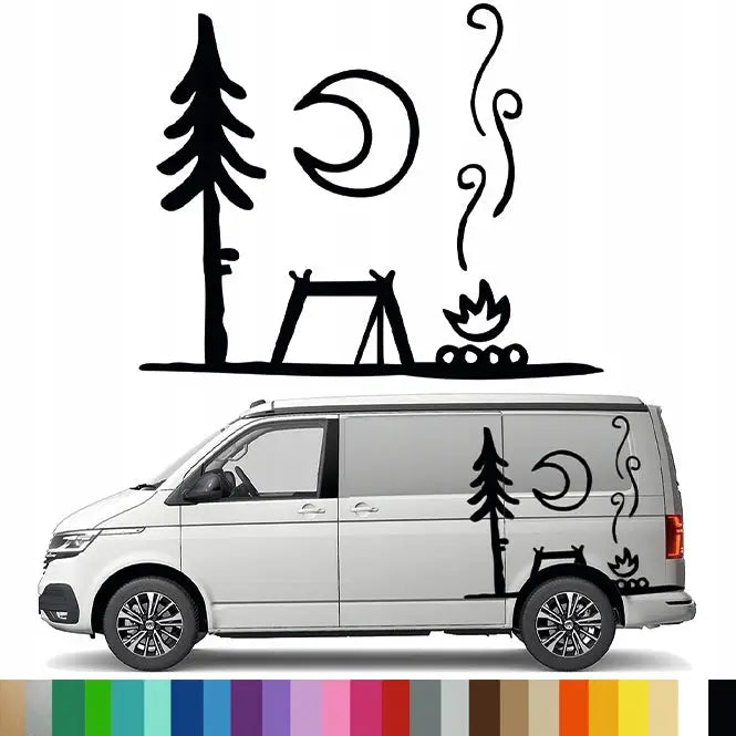 Klistremerke Grafikk for Bobil Bil Camping Telt Bål 90x111
