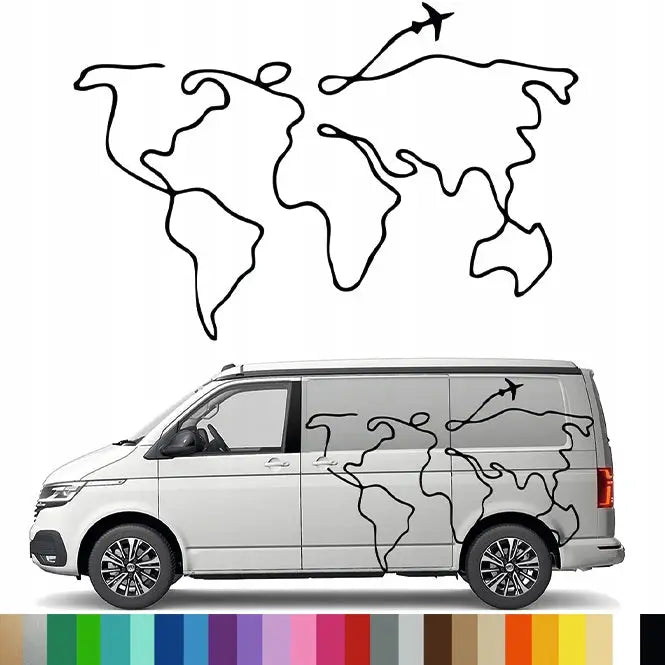 Klistremerke Grafikk for Bobil Bil Kontur Kart over Verden World Travel 90x134