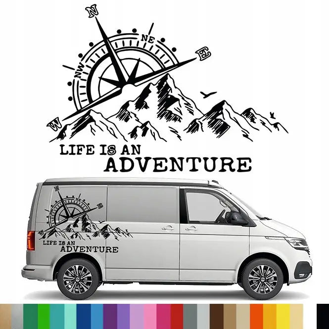 Klistremerke Grafikk for Bobil Campingvogn Eventyr Kompassrose 90x129 Cm