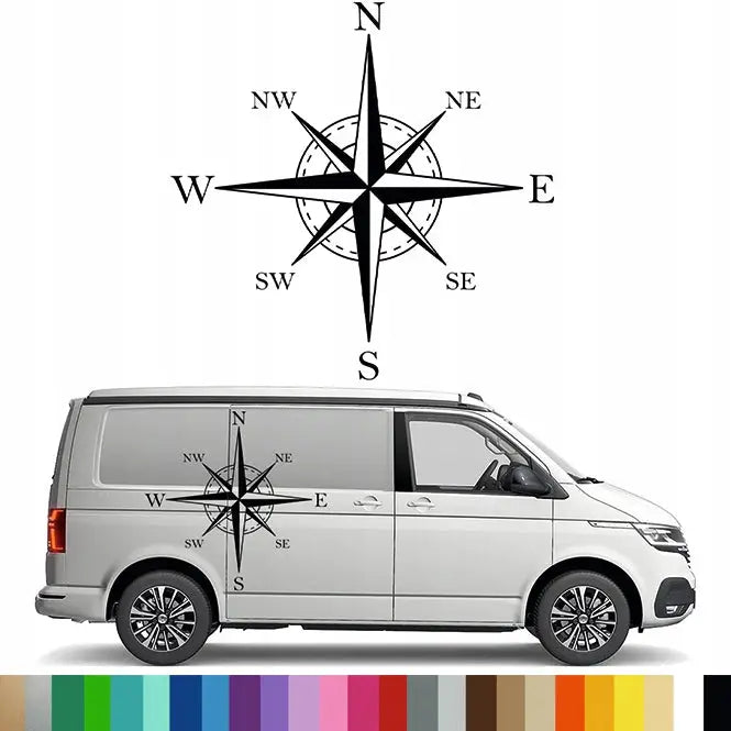 Klistremerke Grafikk for Bobil Campingvogn Kompass Vindrose 92x94
