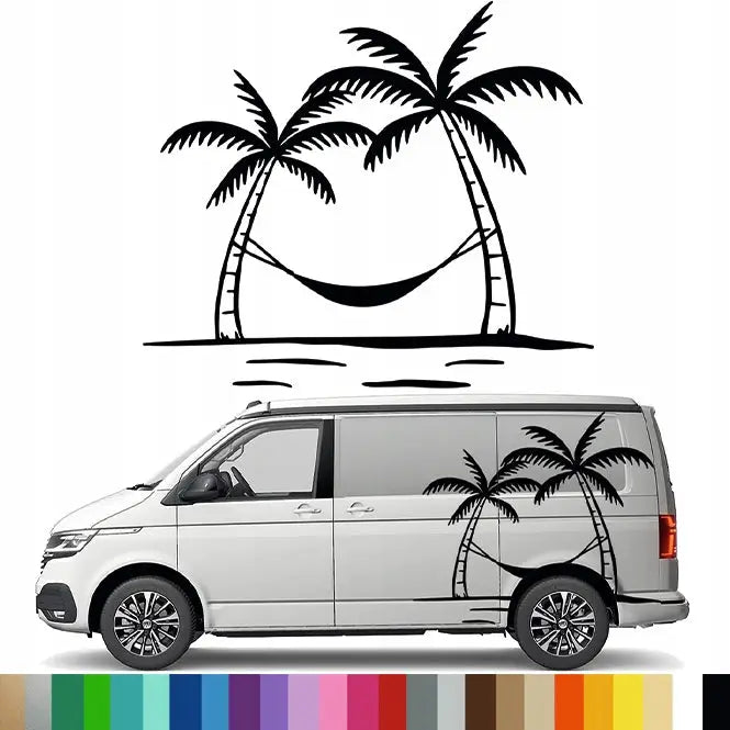 Klistremerke Grafikk for Bobil Campingvogn Palmer Hengekøye øy 90x105