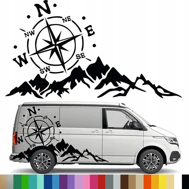 Klistremerke Grafikk for Bobil Kompass Vindrose Fjell Fjellkjeder 90x161