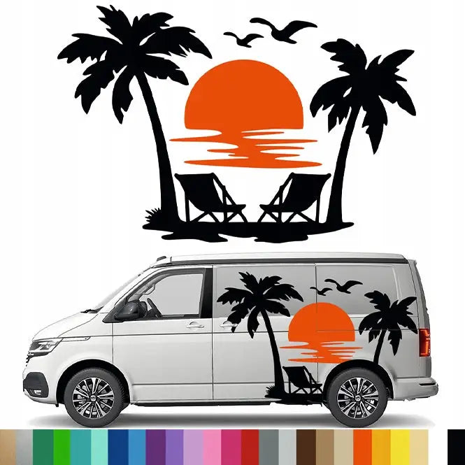 Klistremerke Grafikk for Bobil og Campingvogn Palmetre Solnedgang 90x135