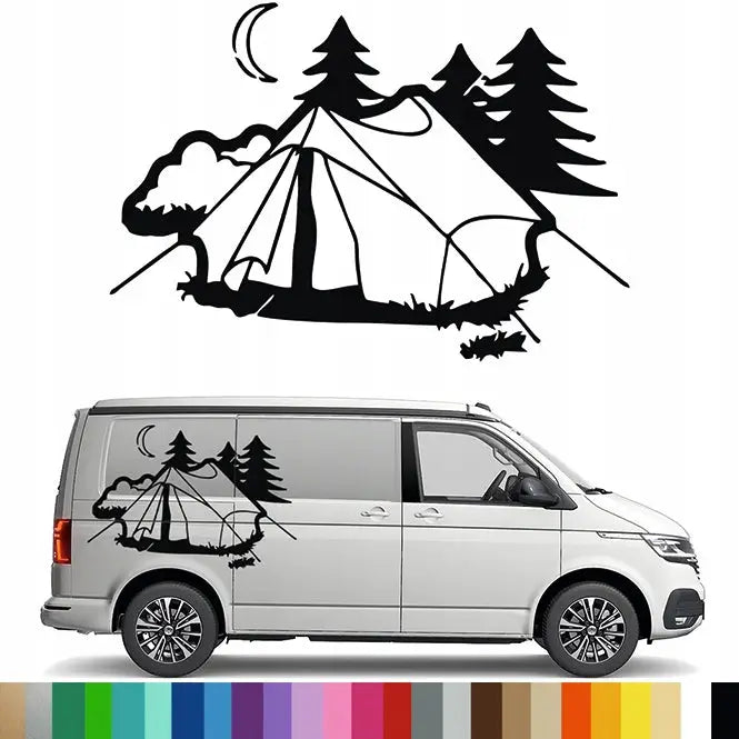 Klistremerke Grafikk for Bobil og Campingvogn Skog Telt Bivuakk 90x130