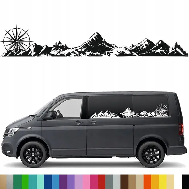 Klistremerke Grafikk for Bobil Side Bil Fjellkjede Fjell Kompass 30x180 Mg