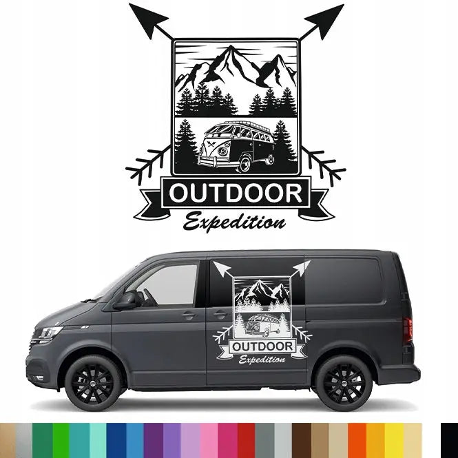 Klistremerke Grafikk for Bobil Tilhenger Ekspedisjon Fjell Skog 94x98 Mg