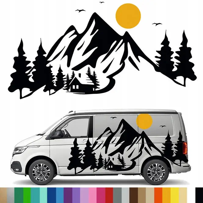 Klistremerke Grafikk for Bobil Tilhenger Fjell Motiv Skog Camping 90x174