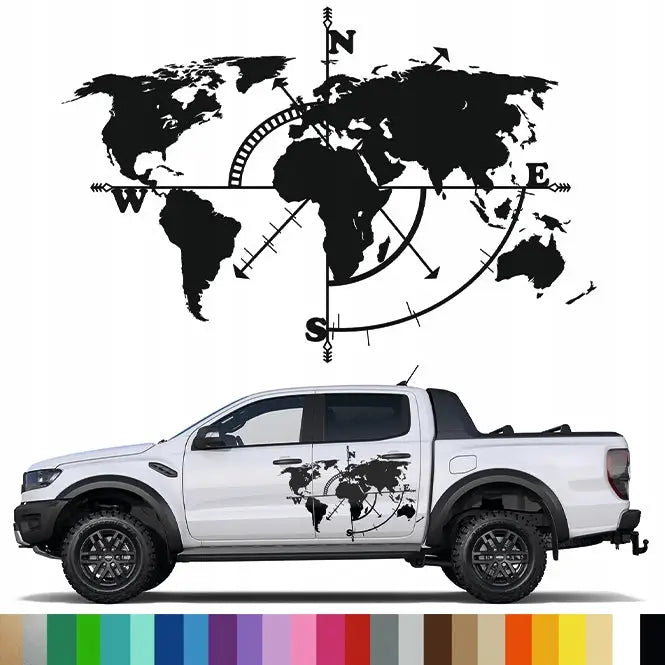 Klistremerke Grafikk for Bobil Verdenskart Vindrose Kompass 100x66