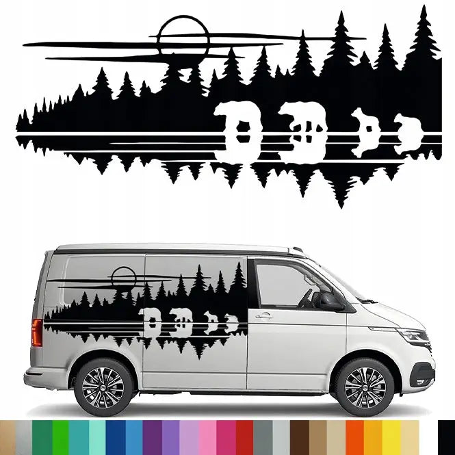 Klistremerke Grafikk for Campingvogn Bobil Bjørner Skog Bamse 90x187 Mg3411-