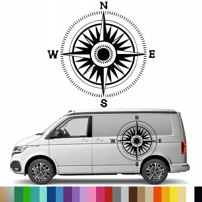 Klistremerke Grafikk til Bobil Auto Kompas Vindrose Verdensretninger 90x91 Cm
