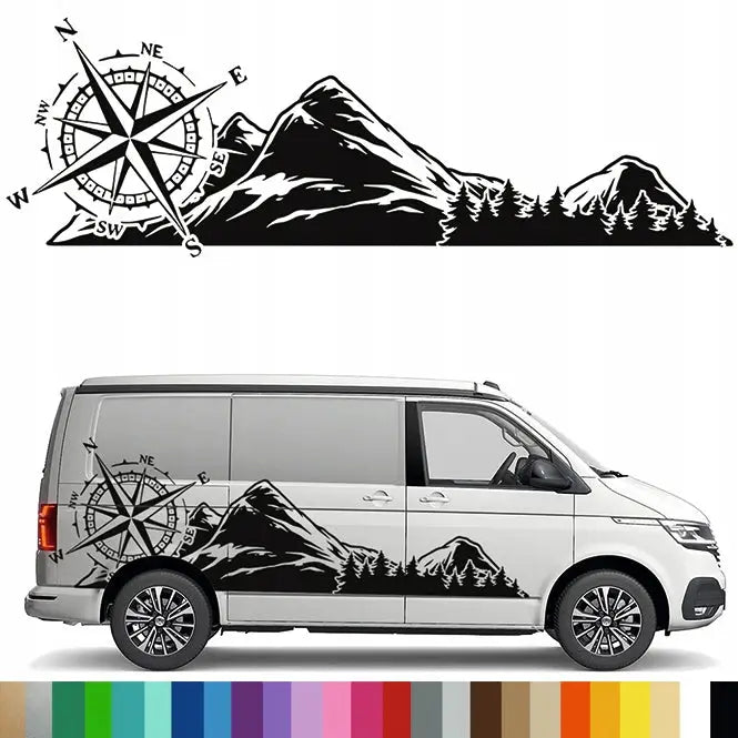 Klistremerke Grafikk til Bobil Bil Henger Fjell Kompass Vindrose 260x85