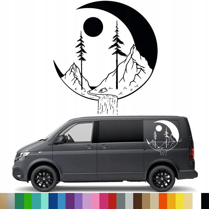 Klistremerke Grafikk til Bobil Bil Måne Fjell Camping Skog 93x101 Mg585