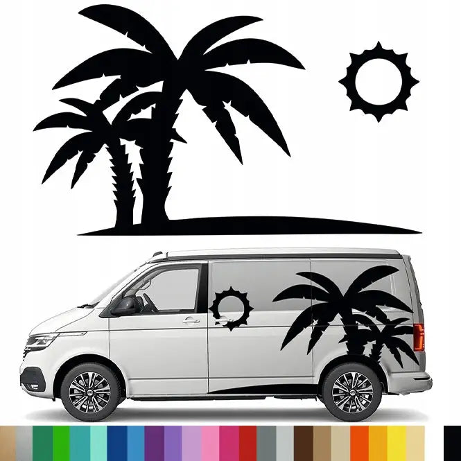 Klistremerke Grafikk til Bobil Bil Tilhenger Palmer øy Strand Sol 90x152
