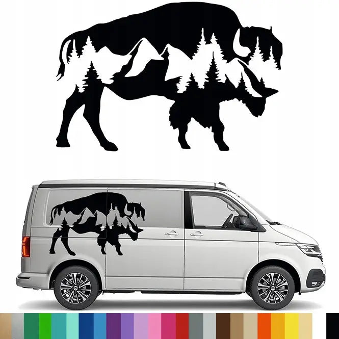 Klistremerke Grafikk til Bobil Campingvogn Europabison Skog Fjell Bizon 90x137