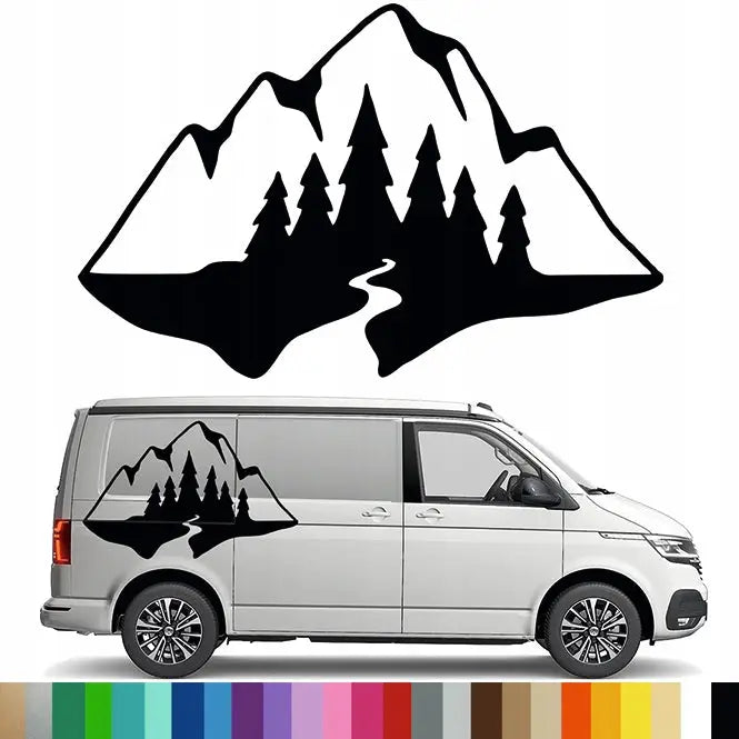 Klistremerke Grafikk til Bobil Campingvogn Fjell Elv Skog 90x140 Mg3415