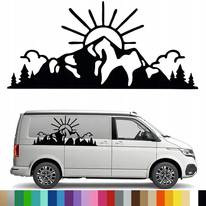 Klistremerke Grafikk til Bobil Campingvogn Fjell Skog 90x195